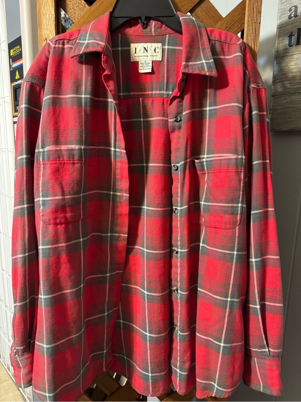 INC International Concepts Red Plaid Button-Down Shirt